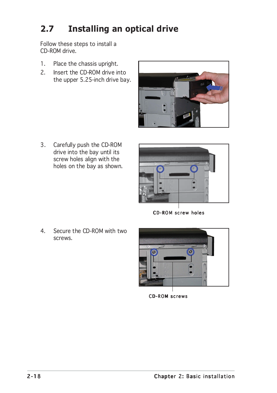 7 installing an optical drive | Asus Vintage-PH1 User Manual | Page 36 / 98