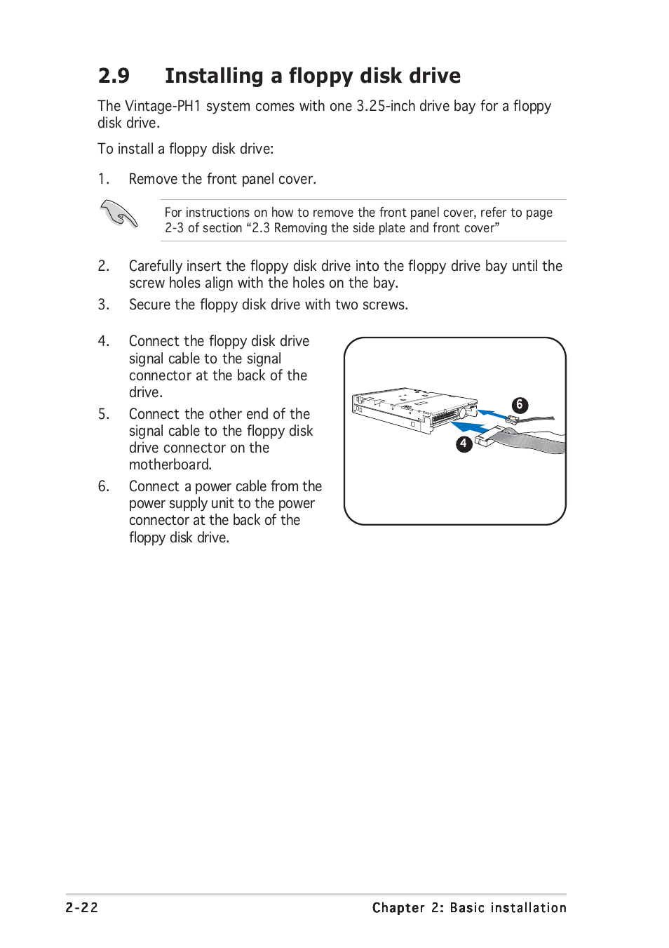 9 installing a floppy disk drive | Asus Vintage-PH1 User Manual | Page 40 / 98