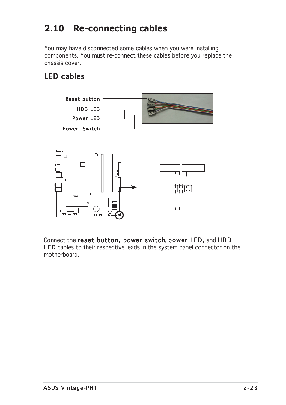 10 re-connecting cables, Led cables | Asus Vintage-PH1 User Manual | Page 41 / 98