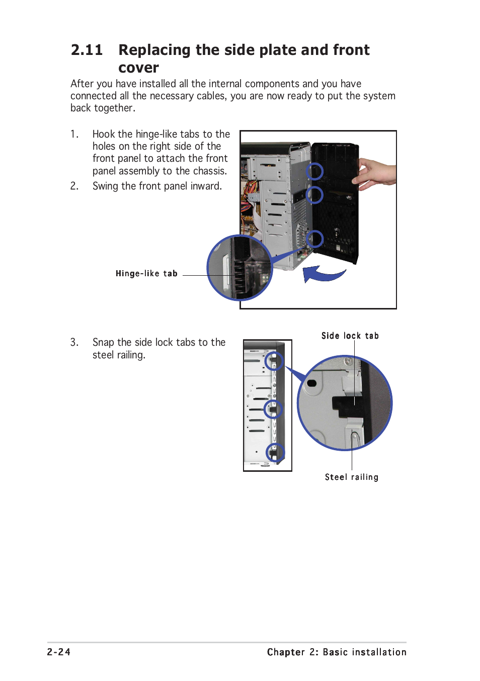 11 replacing the side plate and front cover | Asus Vintage-PH1 User Manual | Page 42 / 98