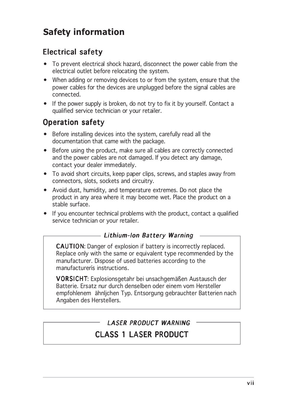 Safety information | Asus Vintage-PH1 User Manual | Page 7 / 98