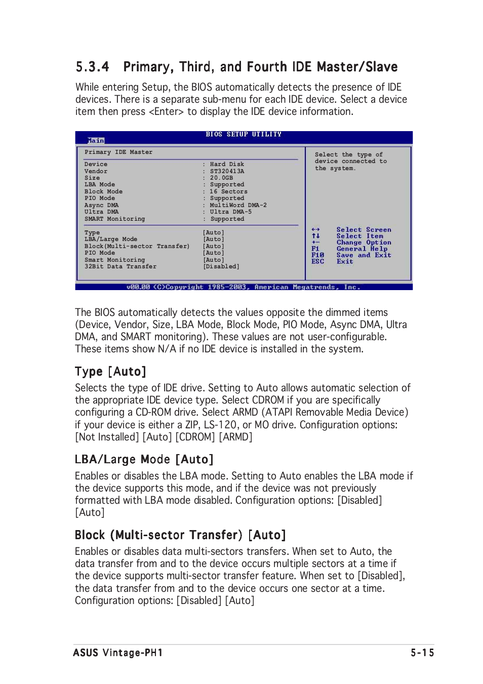 Type [auto, Lba/large mode [auto, Block (multi-sector transfer) [auto | Asus Vintage-PH1 User Manual | Page 79 / 98