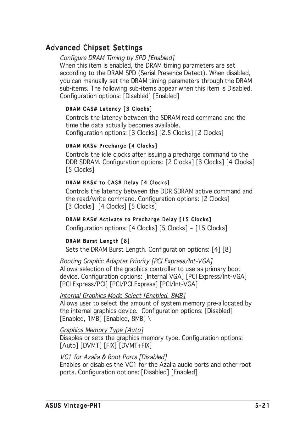 Advanced chipset settings | Asus Vintage-PH1 User Manual | Page 85 / 98