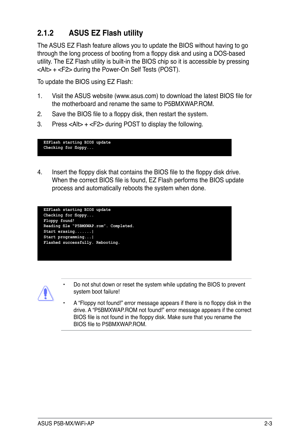 2 asus ez flash utility | Asus P5B-MX/WIFI-AP User Manual | Page 53 / 94