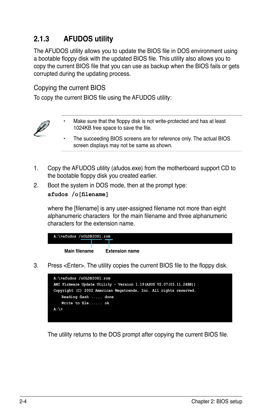3 afudos utility, Copying the current bios | Asus P5B-MX/WIFI-AP User Manual | Page 54 / 94