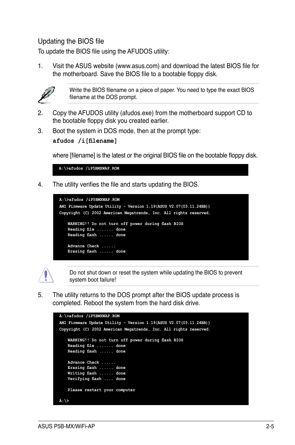 Updating the bios file | Asus P5B-MX/WIFI-AP User Manual | Page 55 / 94