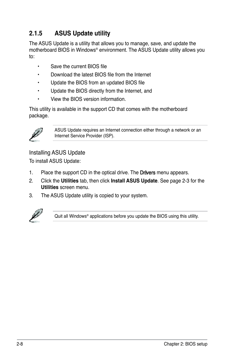 5 asus update utility, Installing asus update | Asus P5B-MX/WIFI-AP User Manual | Page 58 / 94