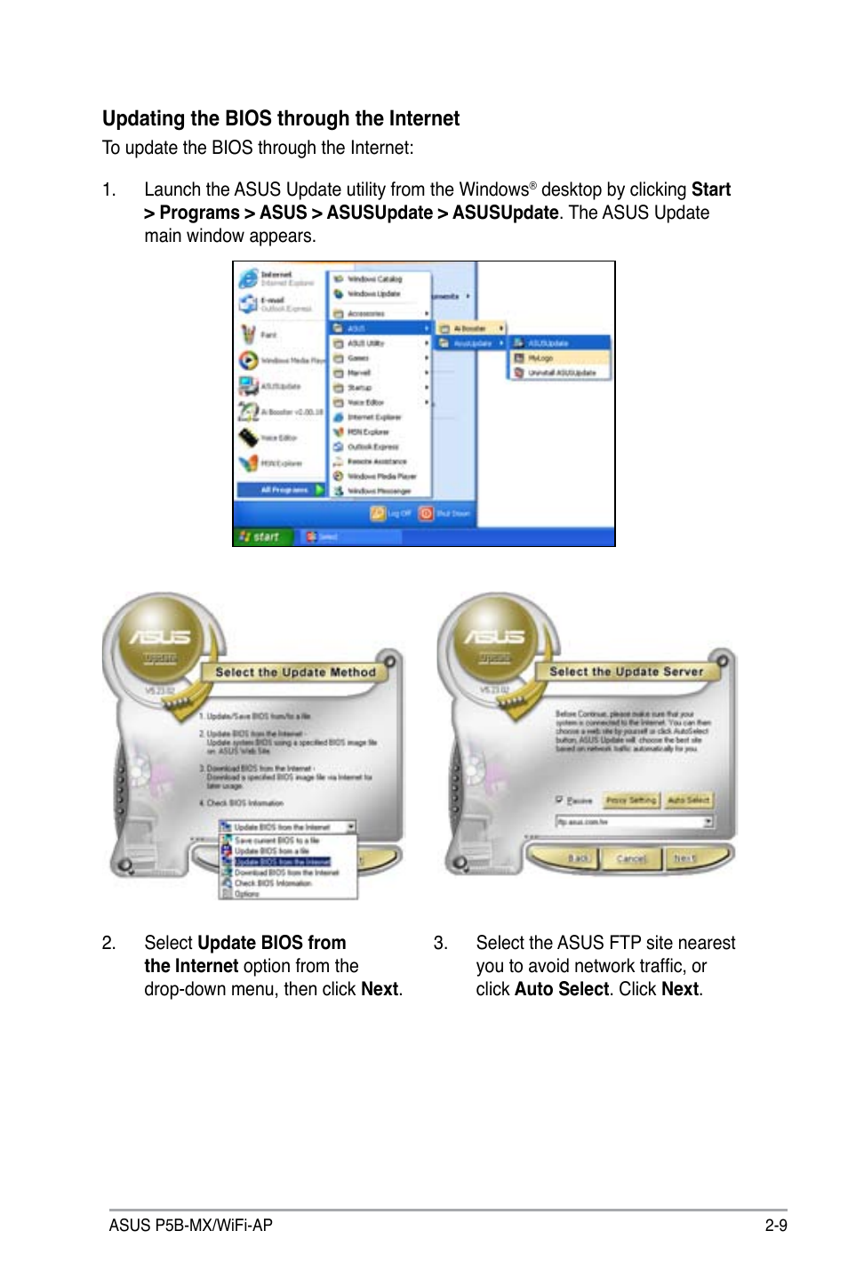 Updating the bios through the internet | Asus P5B-MX/WIFI-AP User Manual | Page 59 / 94