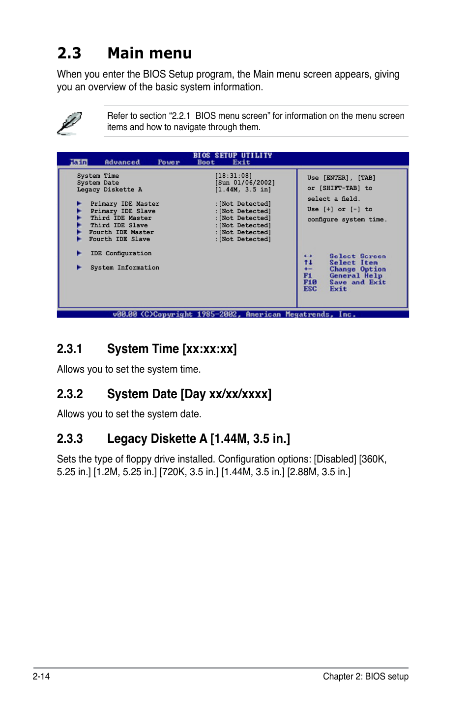 3 main menu, 1 system time [xx:xx:xx | Asus P5B-MX/WIFI-AP User Manual | Page 64 / 94