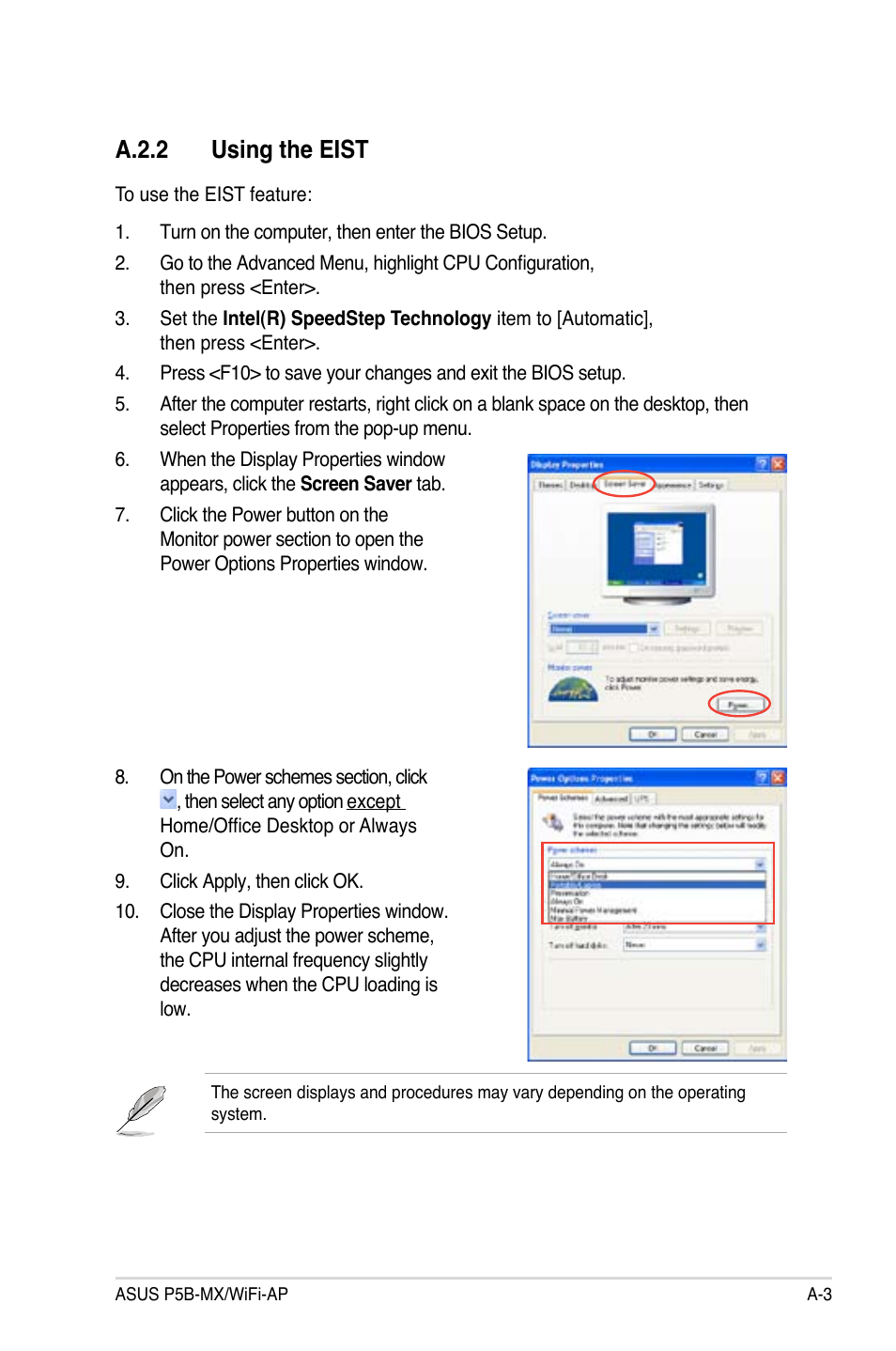 A.2.2 using the eist | Asus P5B-MX/WIFI-AP User Manual | Page 93 / 94