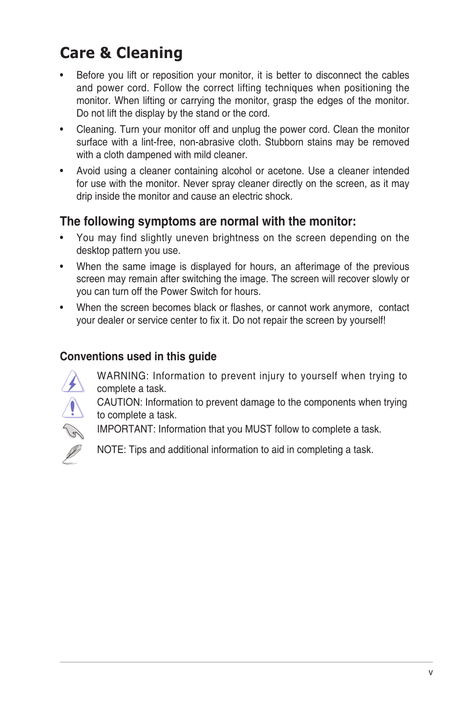 Care & cleaning, The.following.symptoms.are.normal.with.the.monitor | Asus PA279Q User Manual | Page 5 / 26