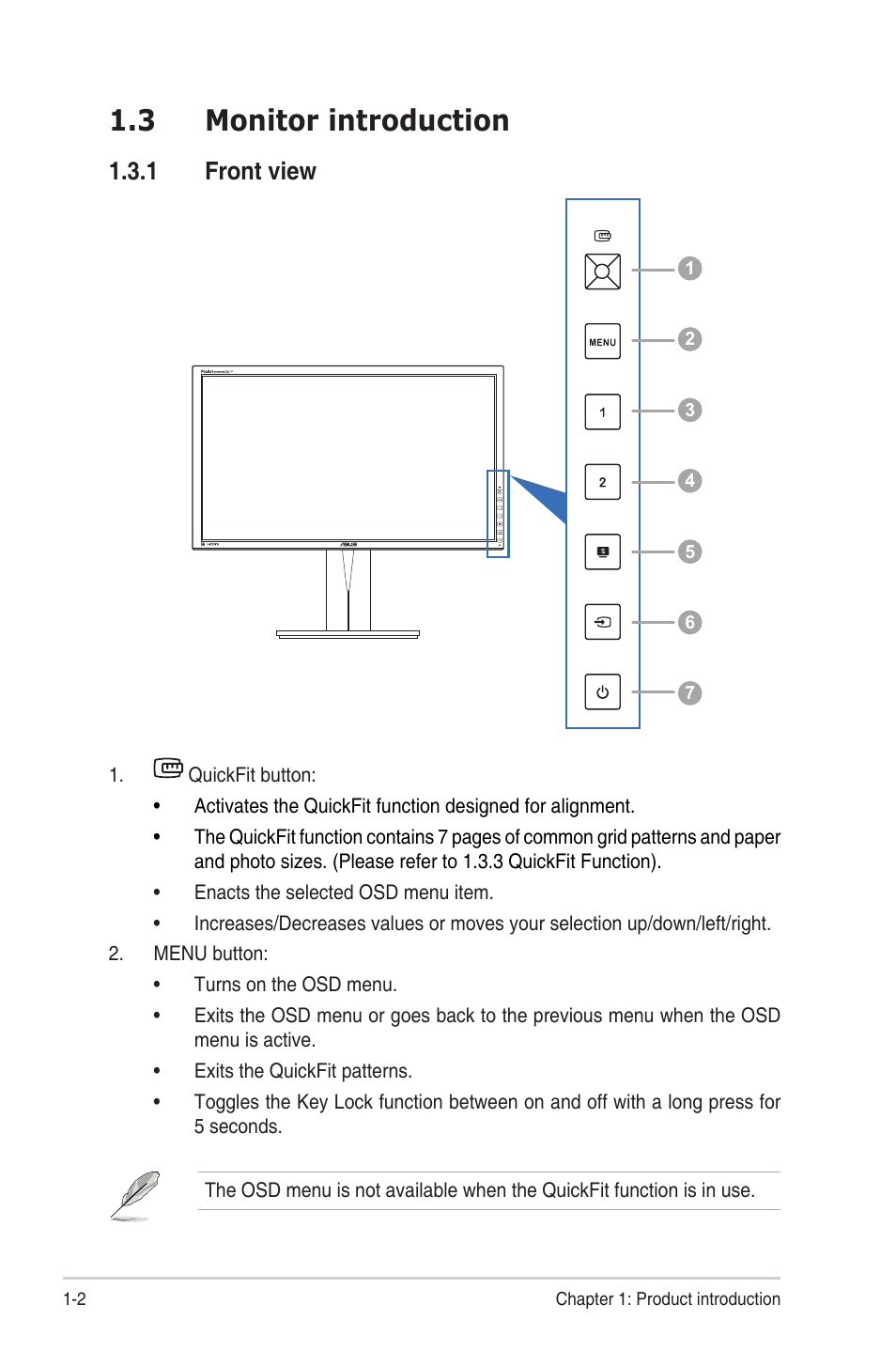 3 monitor introduction, Front.view | Asus PA279Q User Manual | Page 8 / 26
