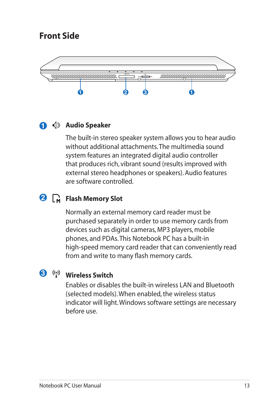 Front side | Asus X8EJV User Manual | Page 13 / 28