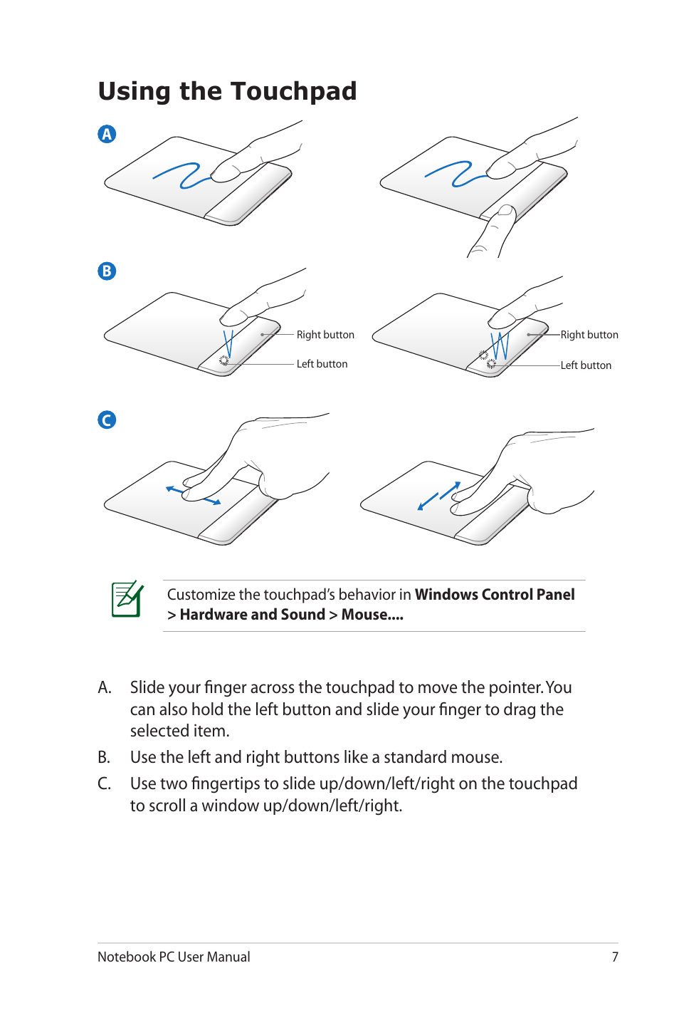 Using the touchpad | Asus X8EJV User Manual | Page 7 / 28