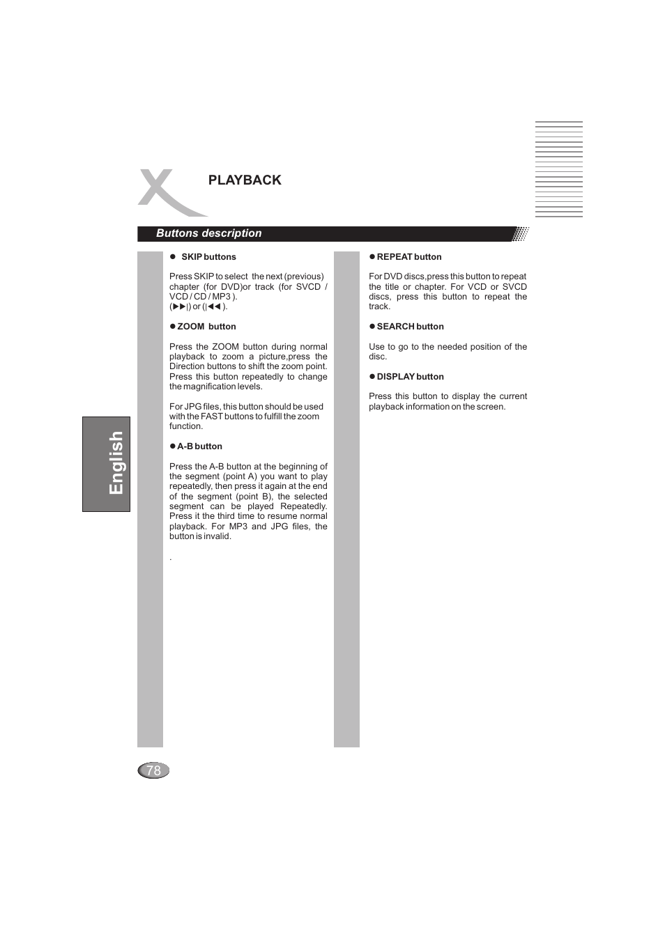 English, Playback | Xoro HSD 202 User Manual | Page 78 / 92