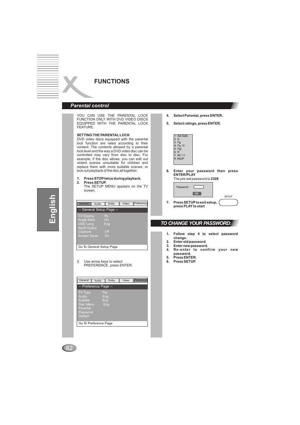 English, Functions, Lagerung von cds | Parental control | Xoro HSD 202 User Manual | Page 82 / 92