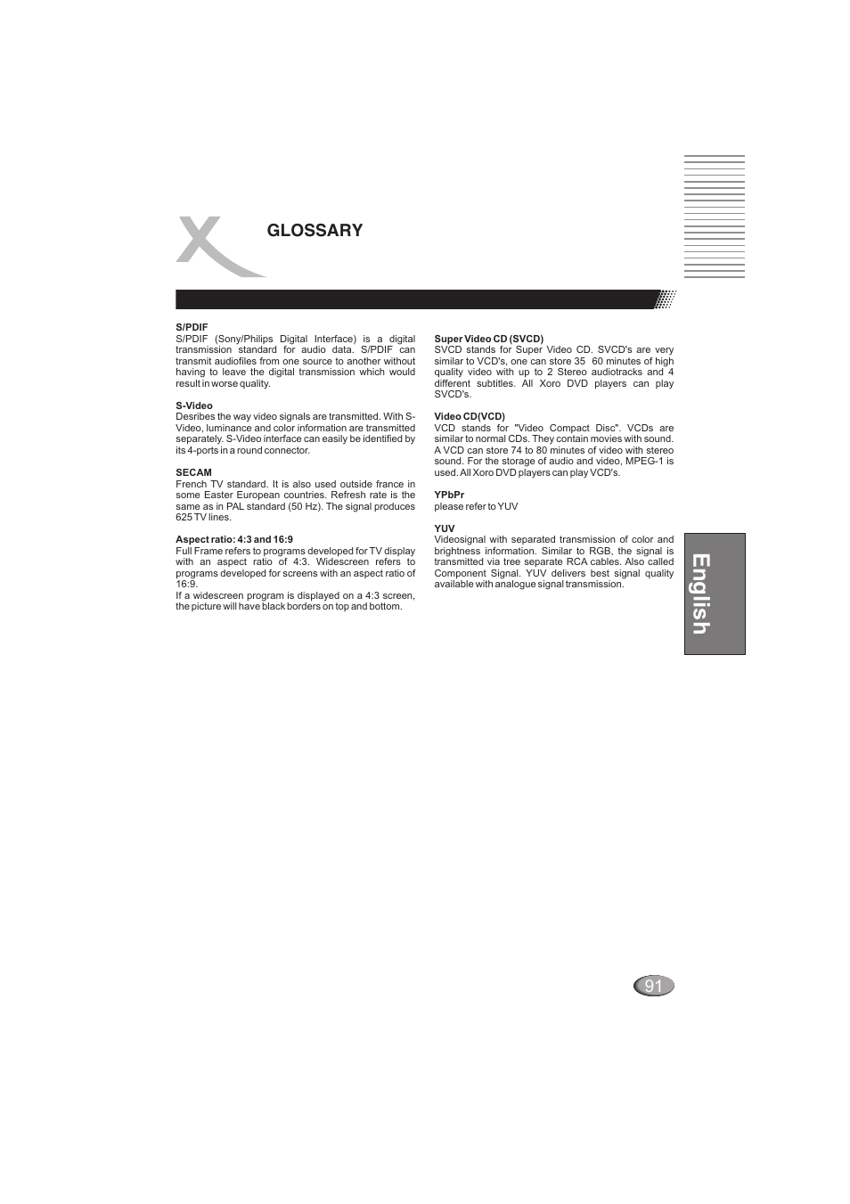 English, 91 glossary | Xoro HSD 202 User Manual | Page 91 / 92