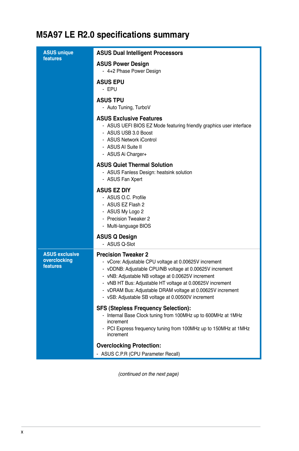 Asus M5A97 LE R2.0 User Manual | Page 10 / 132