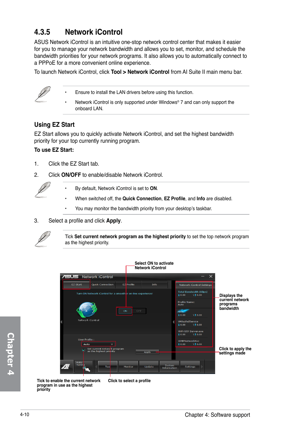 5 network icontrol, Network icontrol -10, Chapter 4 | Using ez start | Asus M5A97 LE R2.0 User Manual | Page 100 / 132