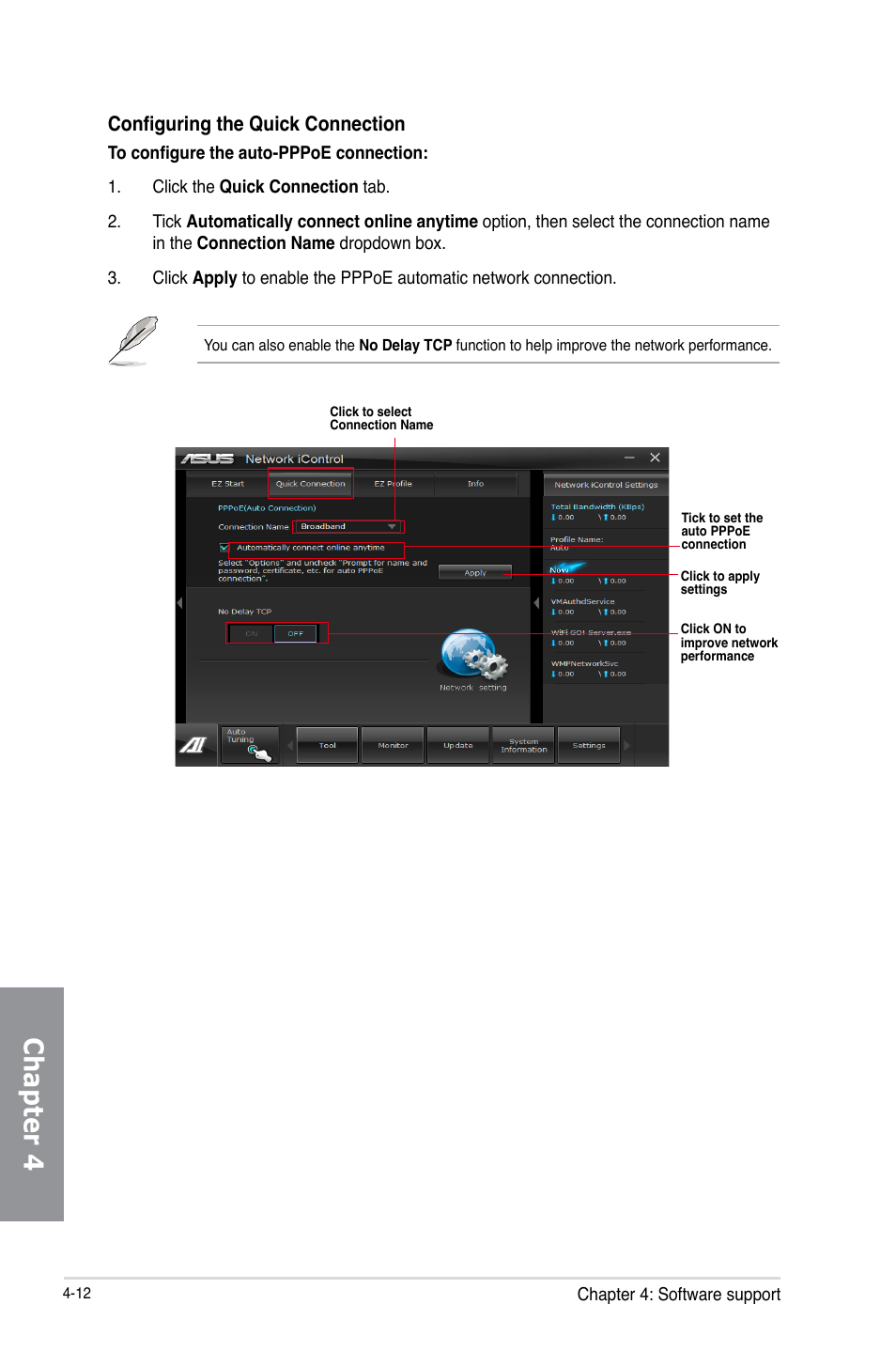 Chapter 4, Configuring the quick connection | Asus M5A97 LE R2.0 User Manual | Page 102 / 132