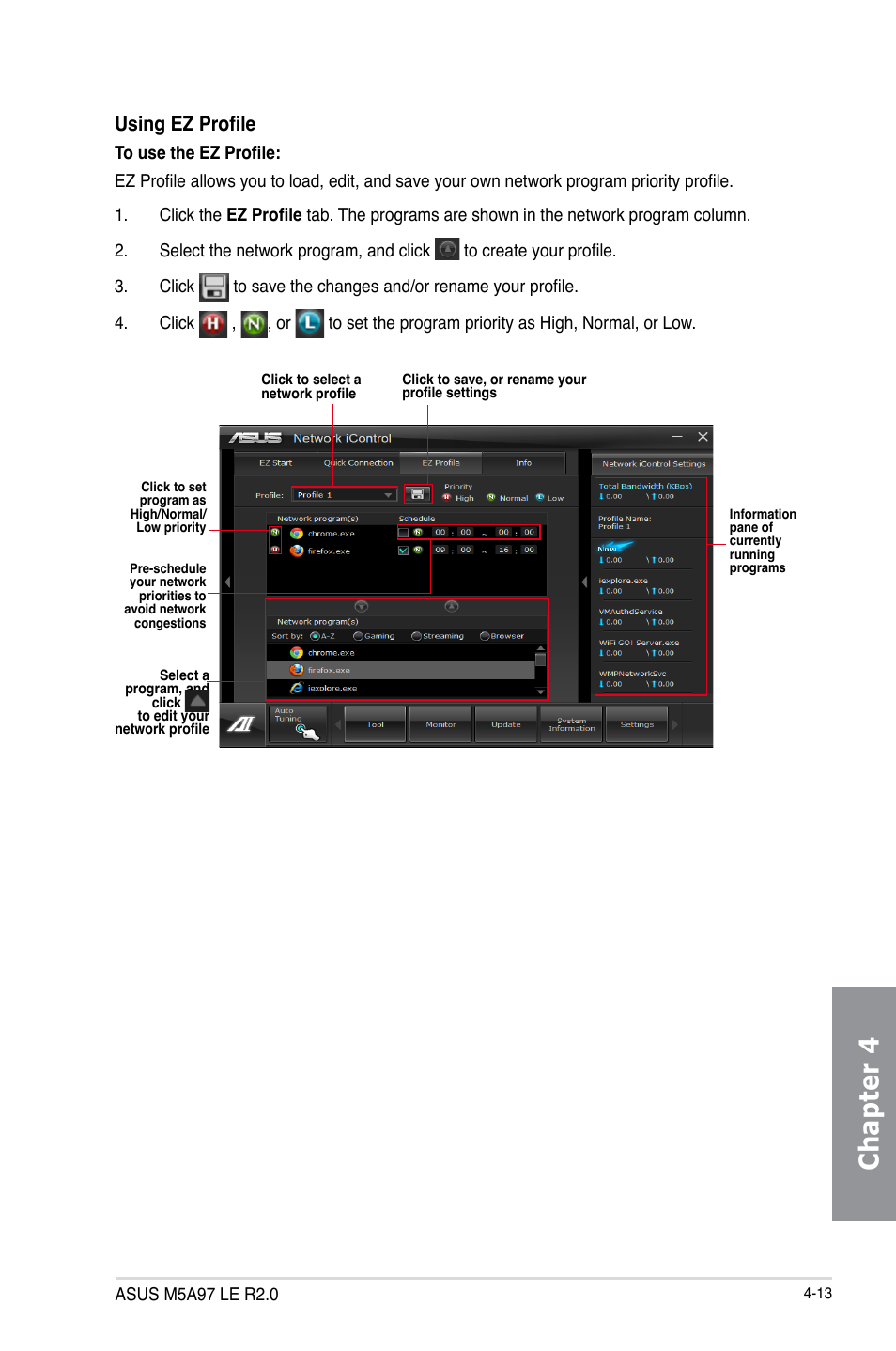 Chapter 4, Using ez profile | Asus M5A97 LE R2.0 User Manual | Page 103 / 132