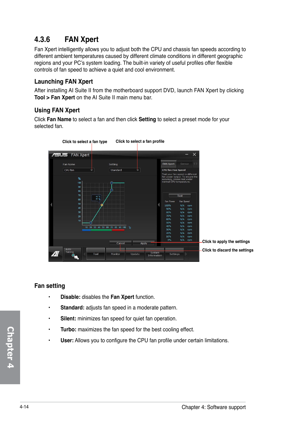 6 fan xpert, Fan xpert -14, Chapter 4 | Asus M5A97 LE R2.0 User Manual | Page 104 / 132