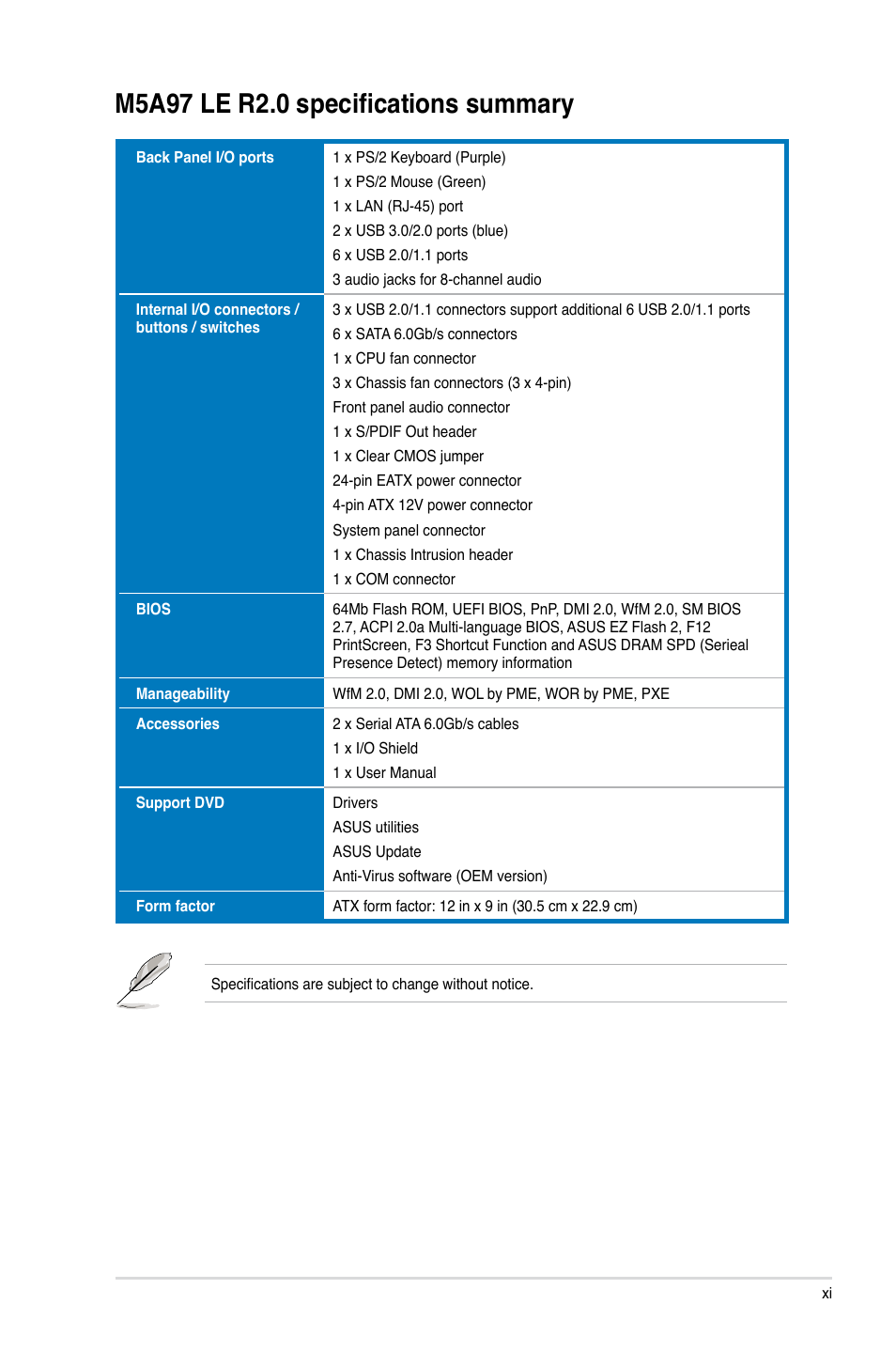 Asus M5A97 LE R2.0 User Manual | Page 11 / 132