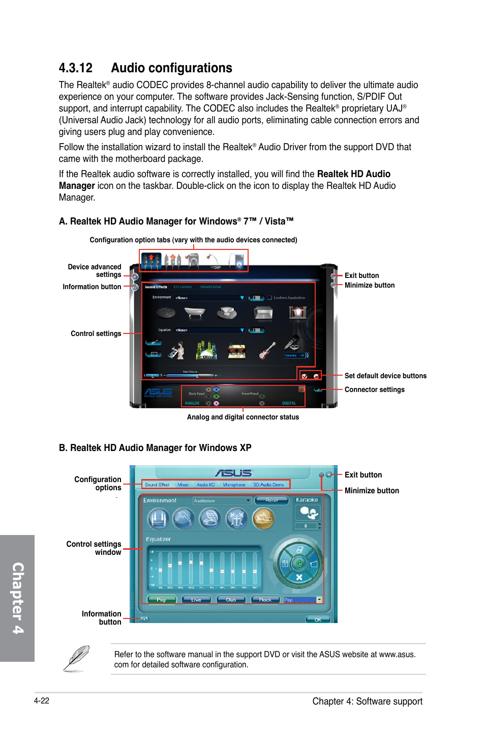 12 audio configurations, Audio configurations -22, Chapter 4 | Asus M5A97 LE R2.0 User Manual | Page 112 / 132