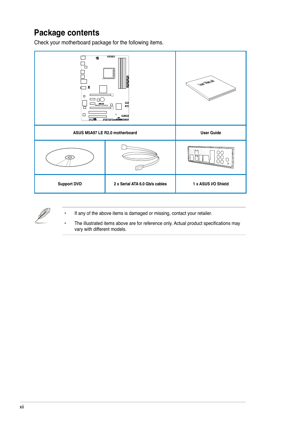 Package contents, User manual | Asus M5A97 LE R2.0 User Manual | Page 12 / 132