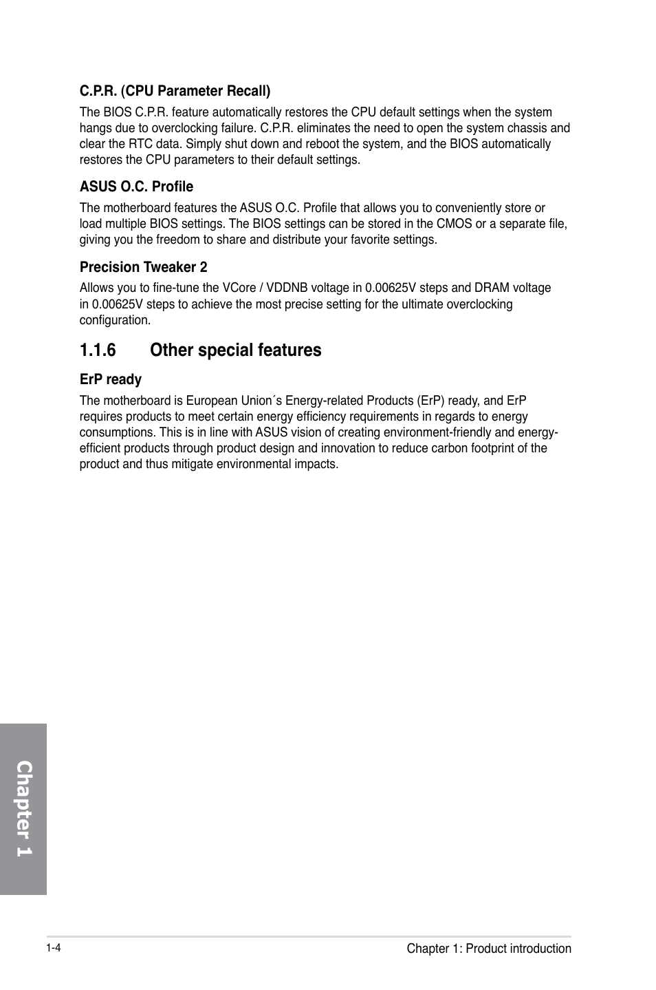 6 other special features, Other special features -4, Chapter 1 | Asus M5A97 LE R2.0 User Manual | Page 18 / 132