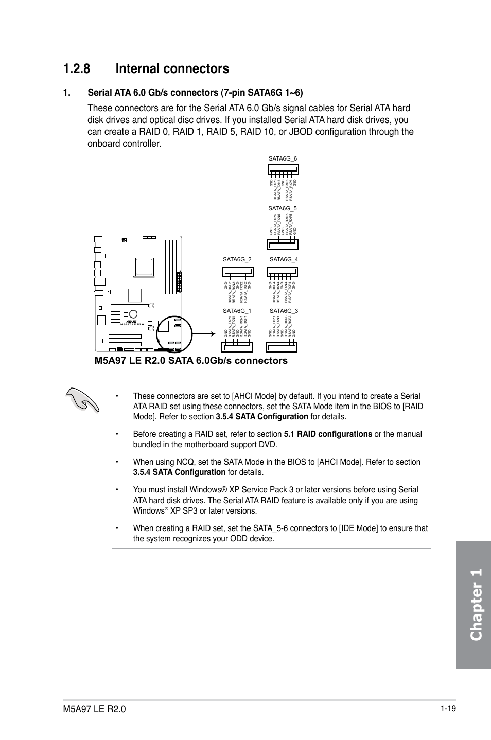 8 internal connectors, Internal connectors -19, Chapter 1 | Asus M5A97 LE R2.0 User Manual | Page 33 / 132