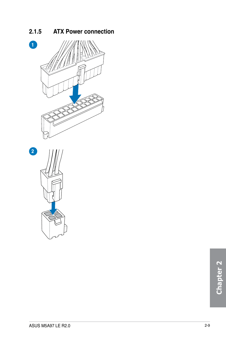 5 atx power connection, Atx power connection -9, Chapter 2 | Asus M5A97 LE R2.0 User Manual | Page 47 / 132