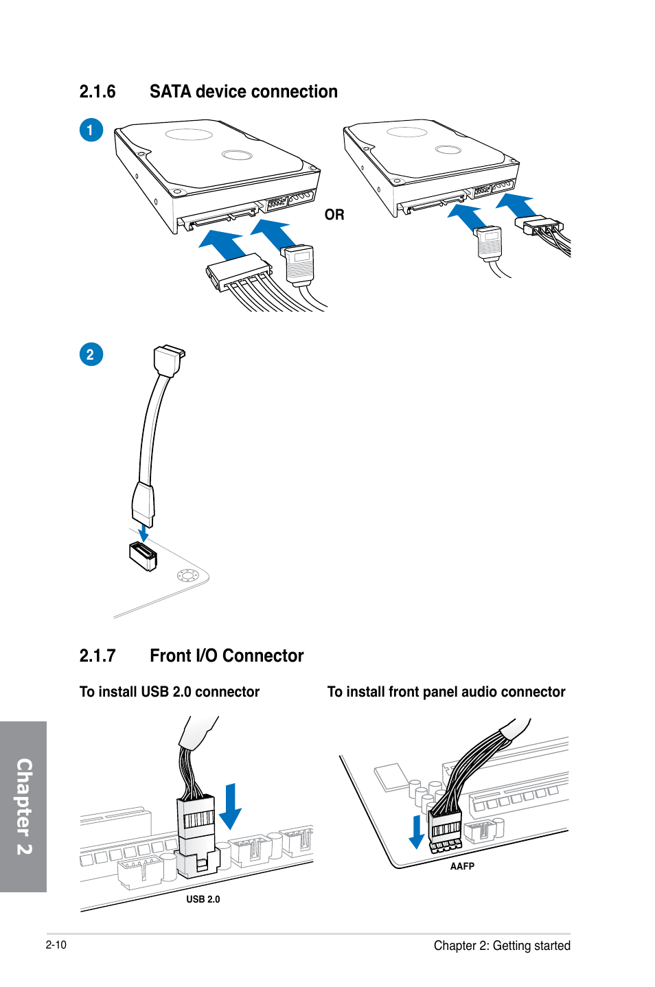 6 sata device connection, 7 front i/o connector, Sata device connection -10 | Front i/o connector -10, Chapter 2 | Asus M5A97 LE R2.0 User Manual | Page 48 / 132