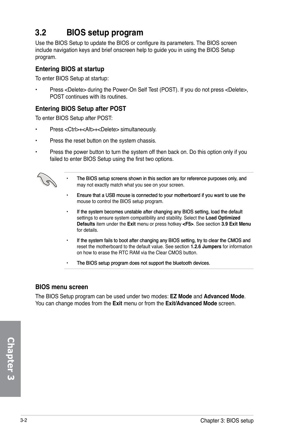 2 bios setup program, Bios setup program -2, Chapter 3 3.2 bios setup program | Asus M5A97 LE R2.0 User Manual | Page 56 / 132