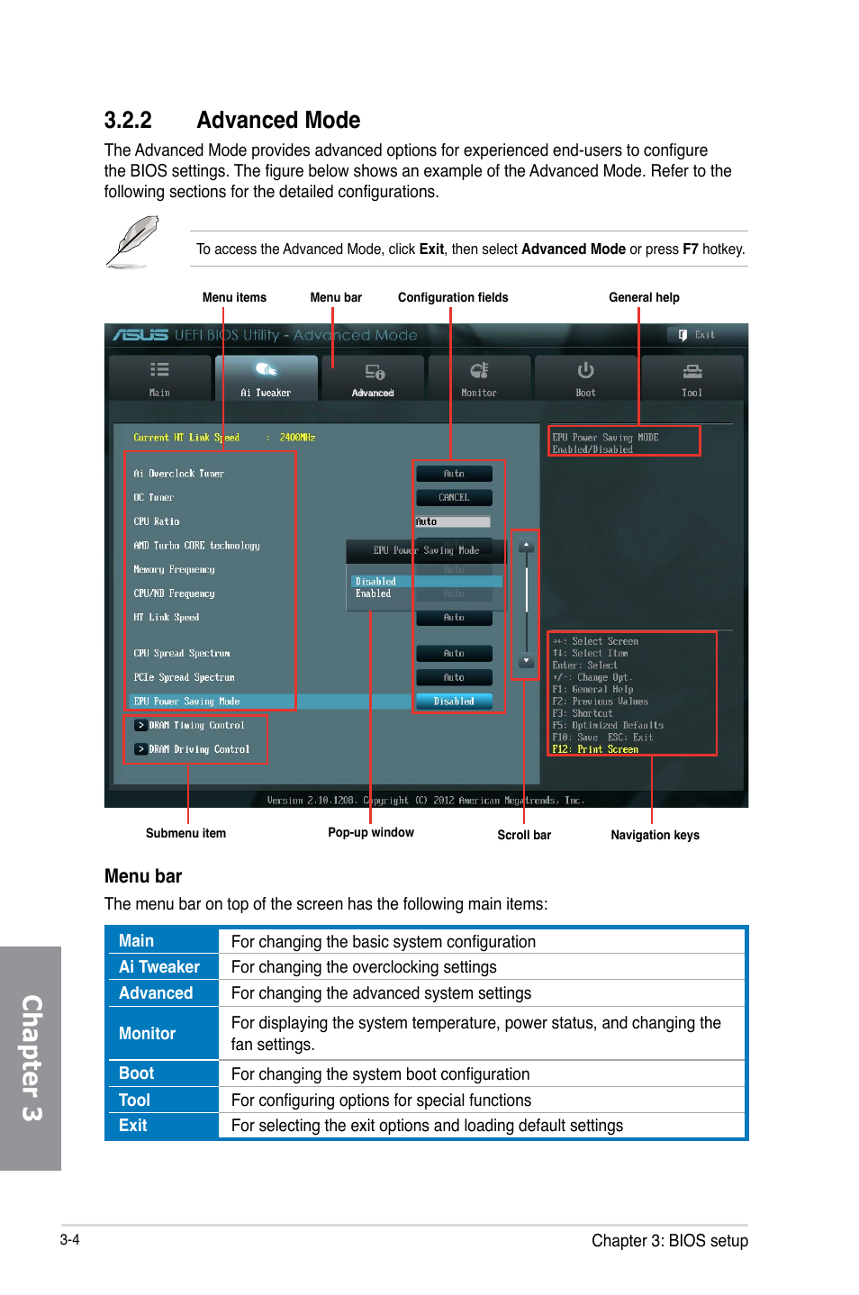 2 advanced mode, Advanced mode -4, Chapter 3 | Asus M5A97 LE R2.0 User Manual | Page 58 / 132