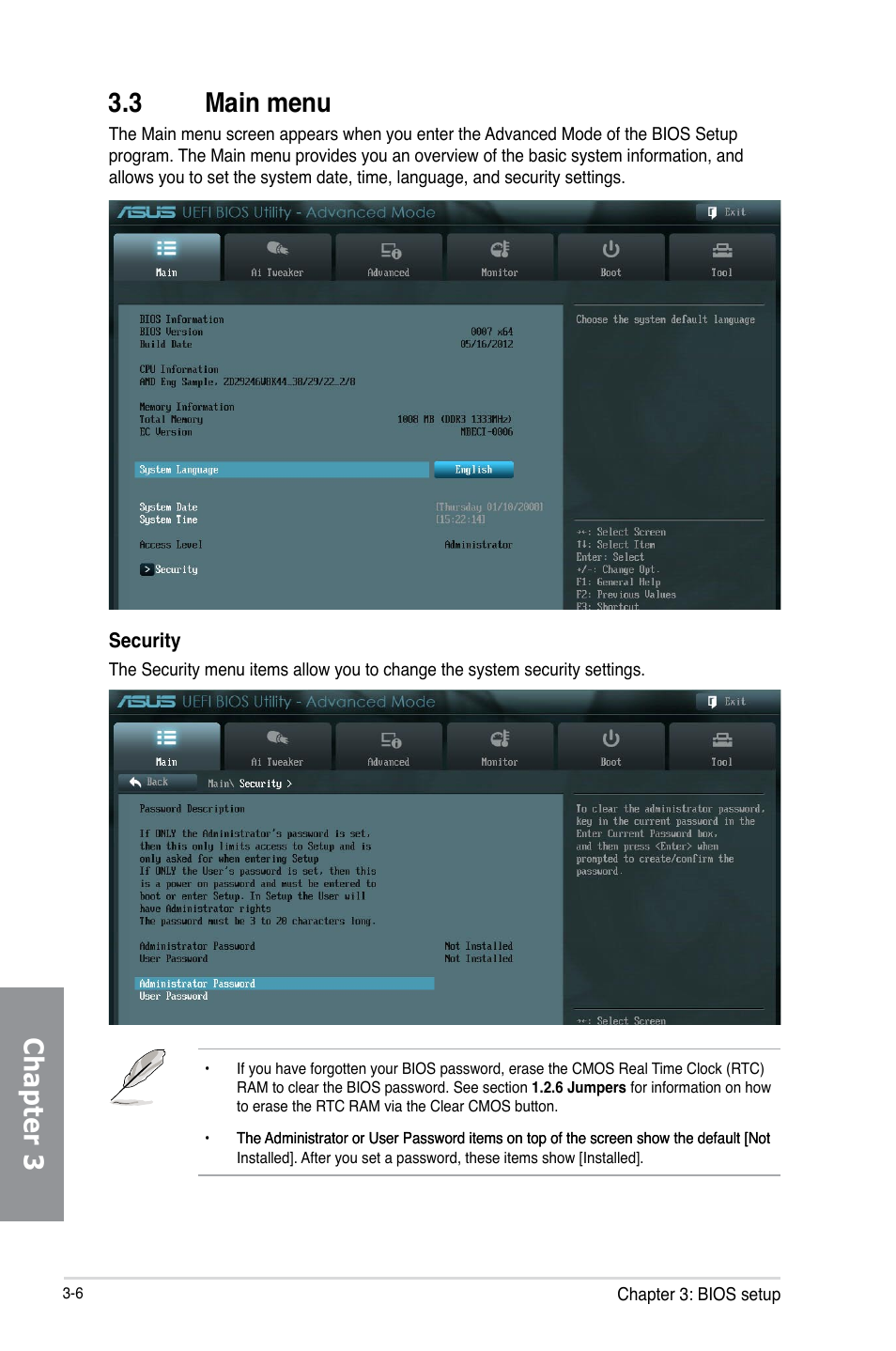 3 main menu, Main menu -6, Chapter 3 3.3 main menu | Asus M5A97 LE R2.0 User Manual | Page 60 / 132