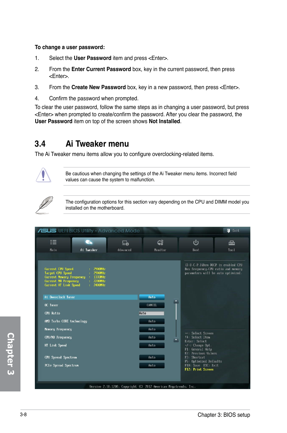 4 ai tweaker menu, Ai tweaker menu -8, Chapter 3 | Asus M5A97 LE R2.0 User Manual | Page 62 / 132