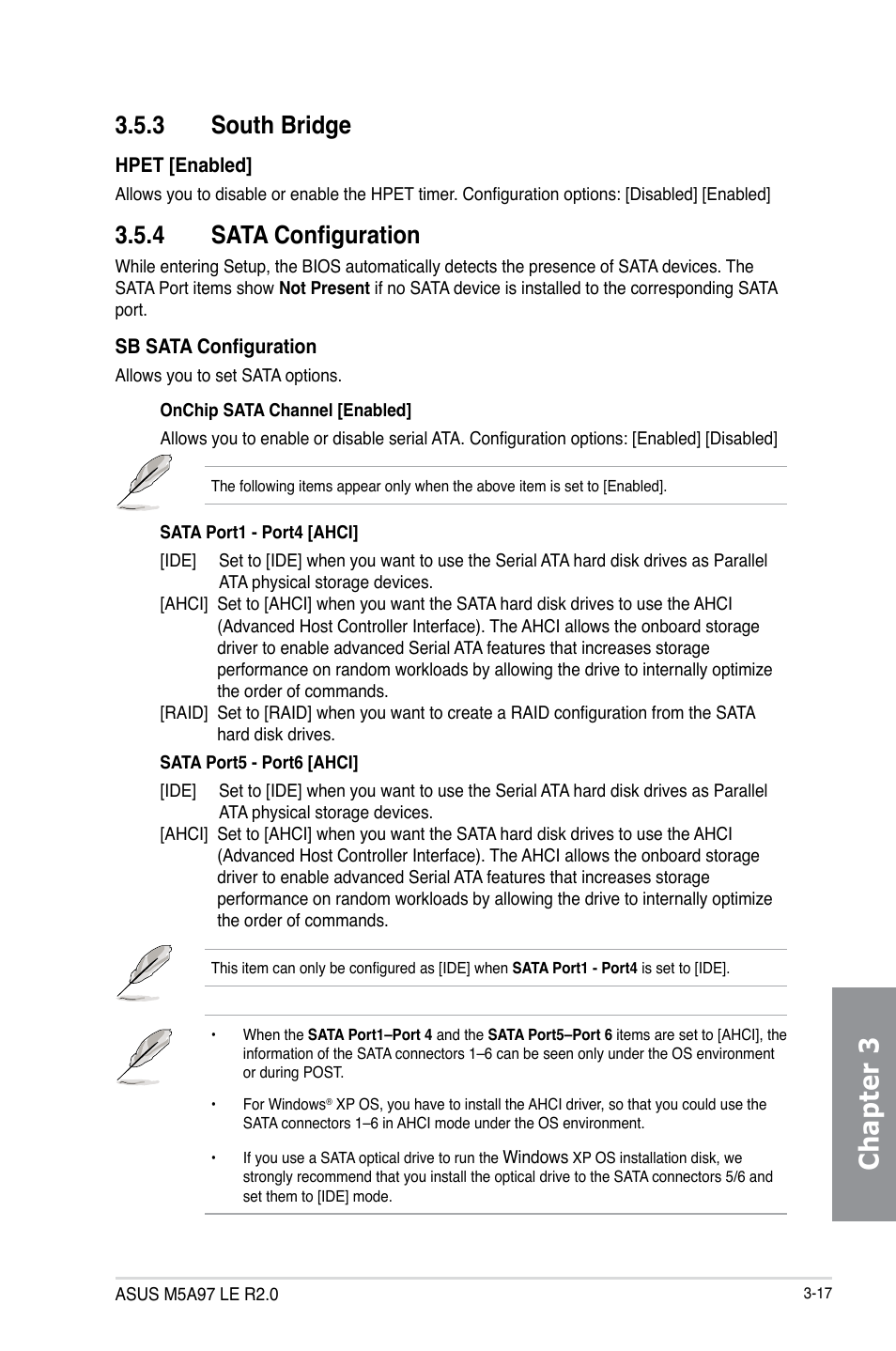 3 south bridge, 4 sata configuration, South bridge -17 | Sata configuration -17, Chapter 3 | Asus M5A97 LE R2.0 User Manual | Page 71 / 132