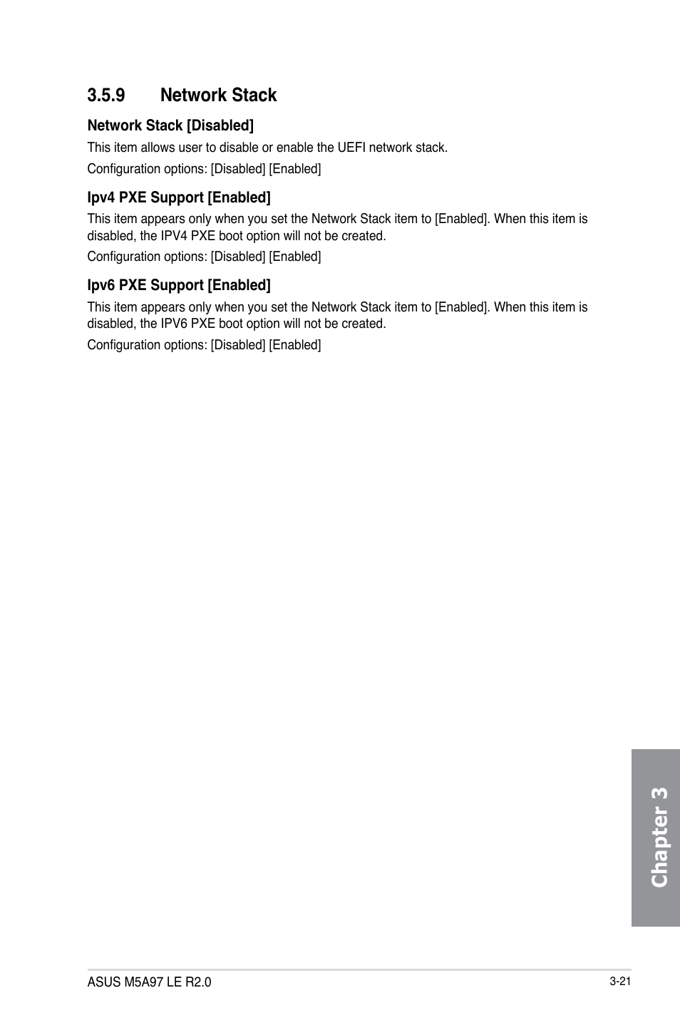 9 network stack, Network stack -21, Chapter 3 | Asus M5A97 LE R2.0 User Manual | Page 75 / 132