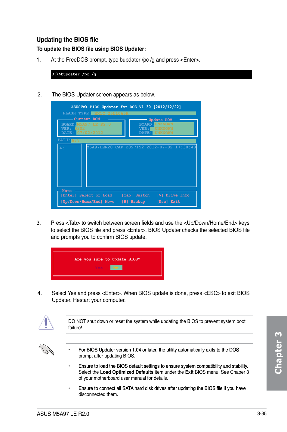 Chapter 3, Updating the bios file | Asus M5A97 LE R2.0 User Manual | Page 89 / 132