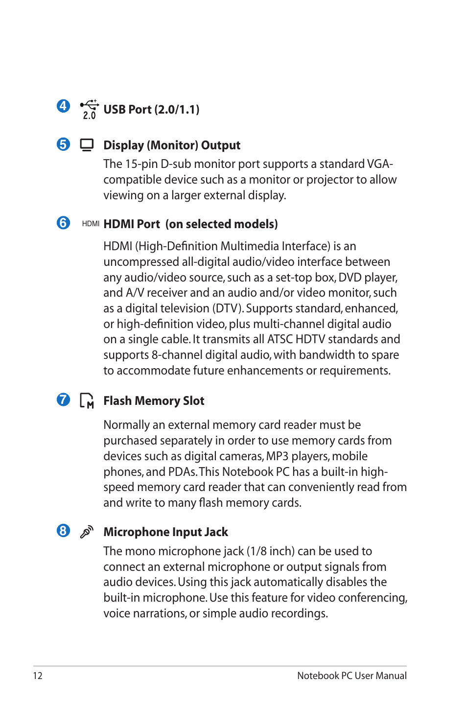 Asus U20A User Manual | Page 12 / 28