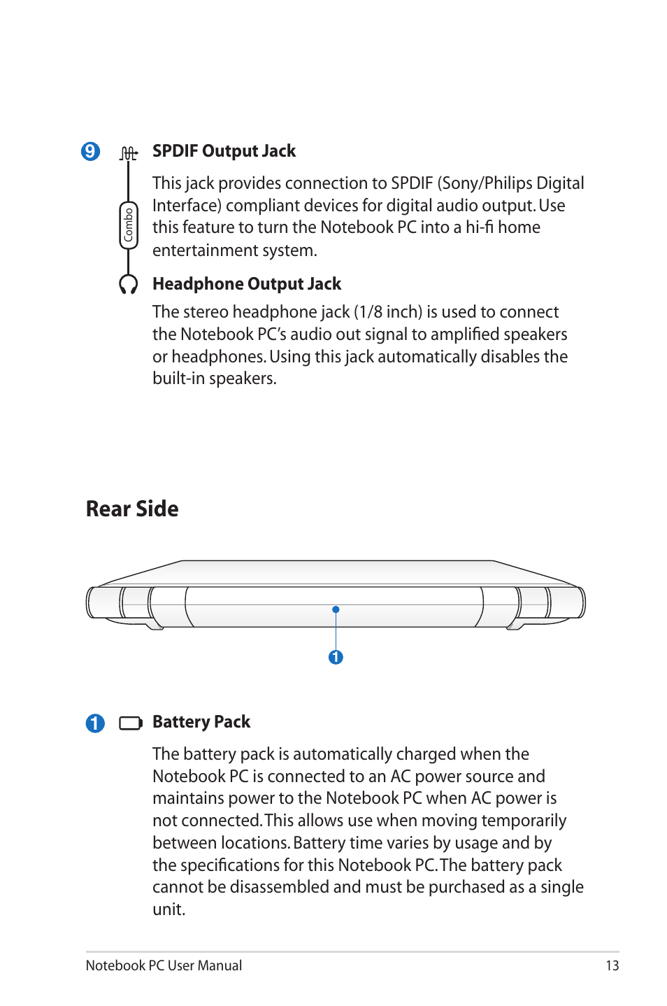 Rear side | Asus U20A User Manual | Page 13 / 28