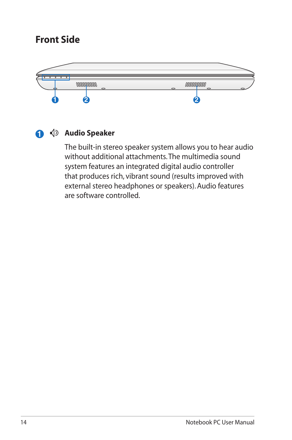 Front side | Asus U20A User Manual | Page 14 / 28