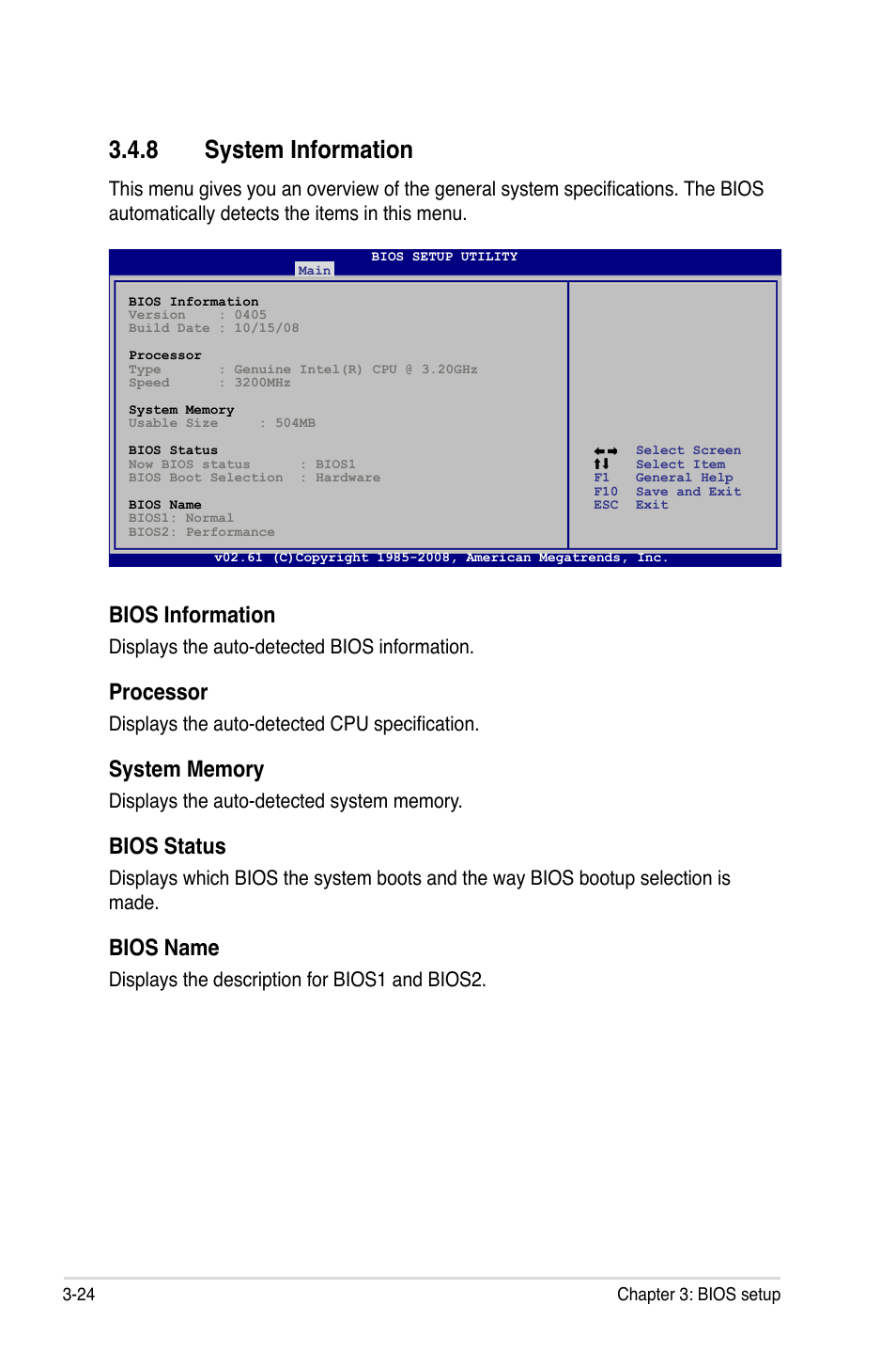 8 system information, System information -24, Bios information | Processor, Bios status, Bios name | Asus Rampage II Extreme User Manual | Page 106 / 196