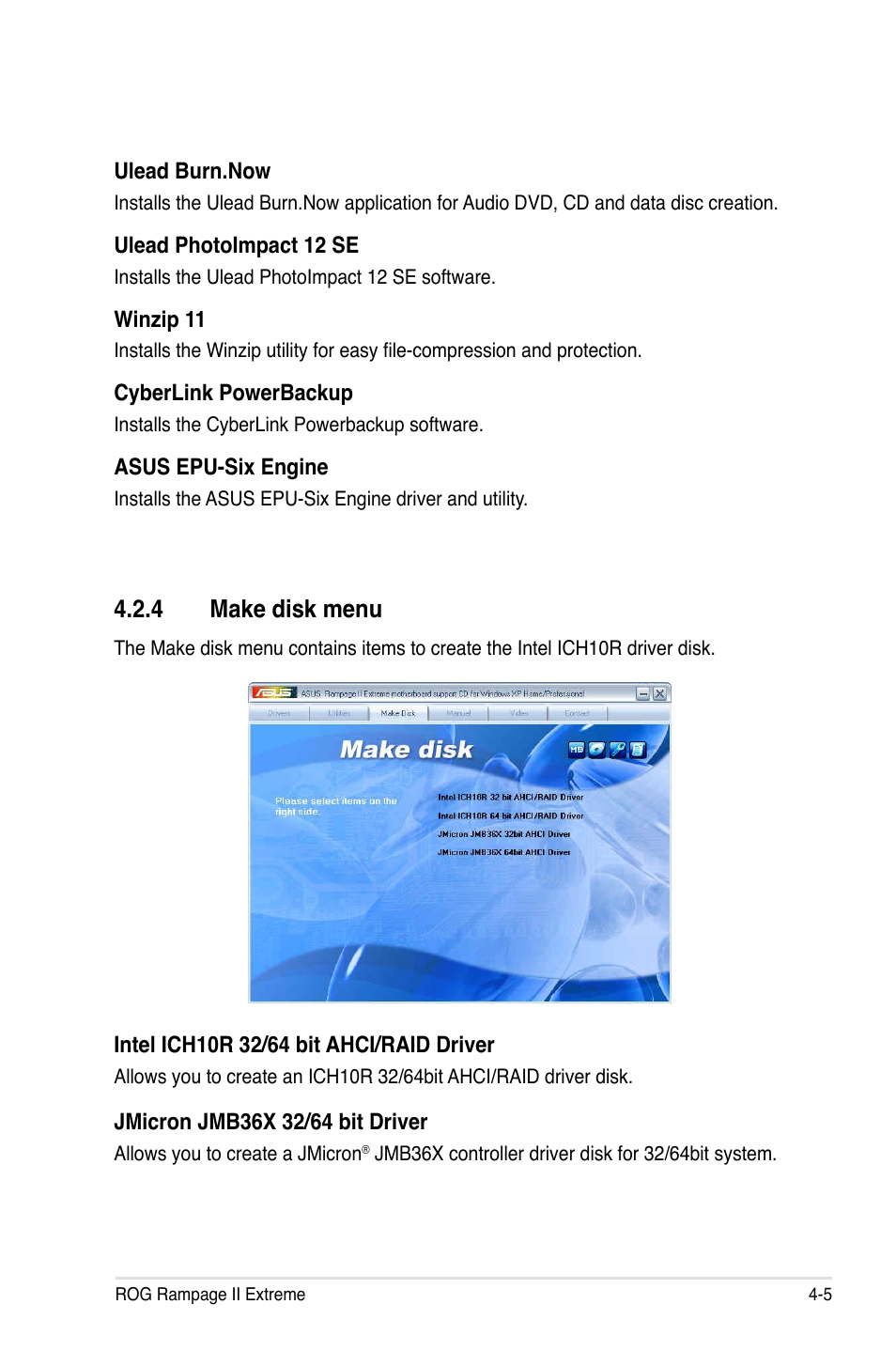 4 make disk menu, Make disk menu -5 | Asus Rampage II Extreme User Manual | Page 137 / 196