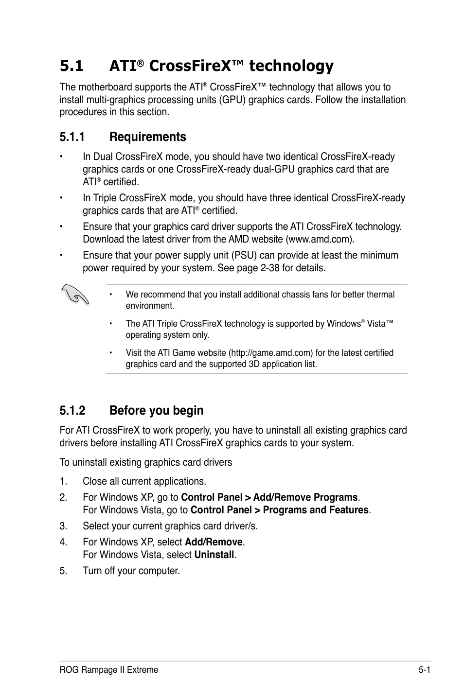 1 ati® crossfirex™ technology, 1 requirements, 2 before you begin | Crossfirex™ technology -1, Requirements -1, Before you begin -1, 1 ati, Crossfirex™ technology | Asus Rampage II Extreme User Manual | Page 179 / 196