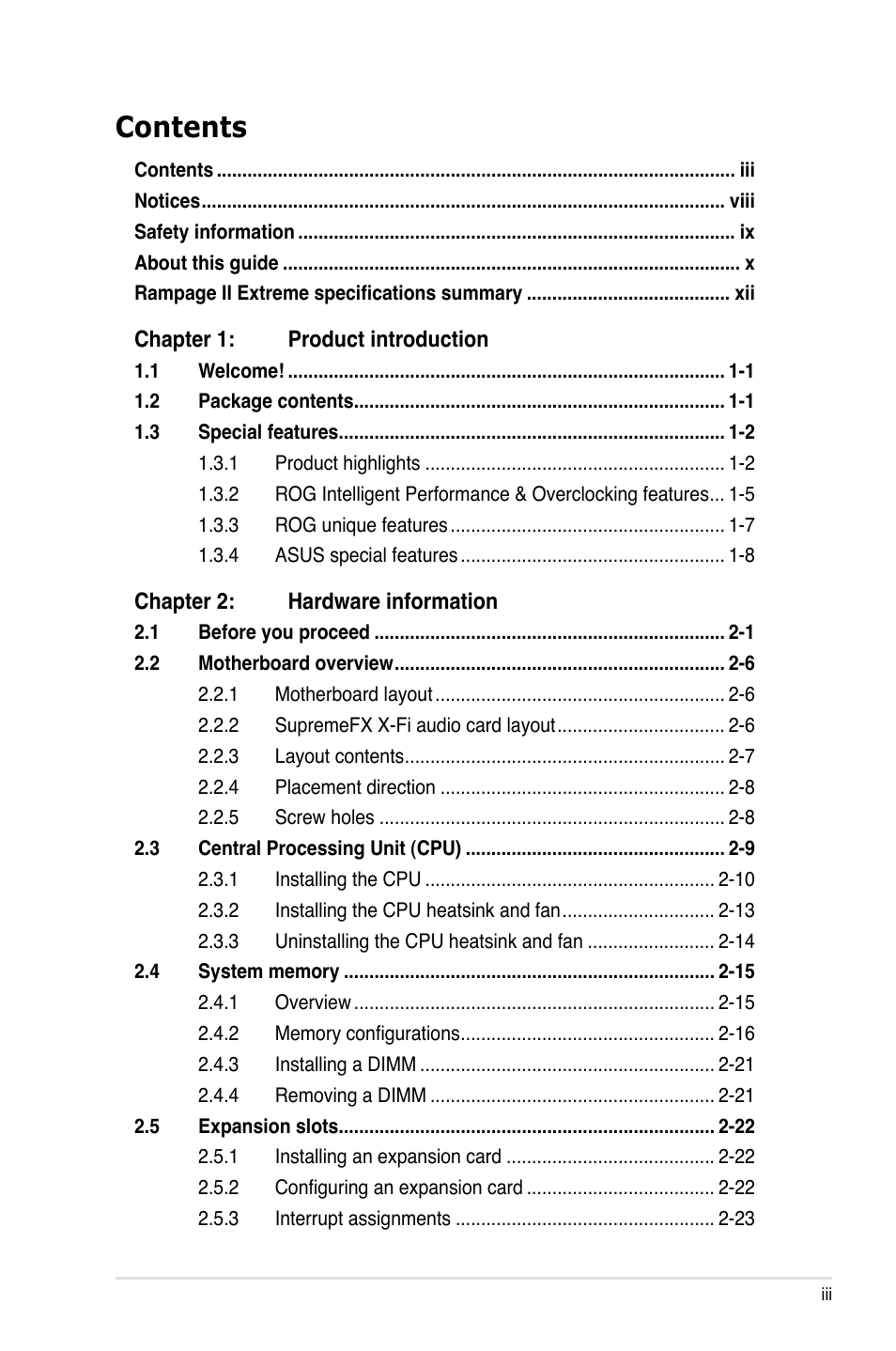 Asus Rampage II Extreme User Manual | Page 3 / 196