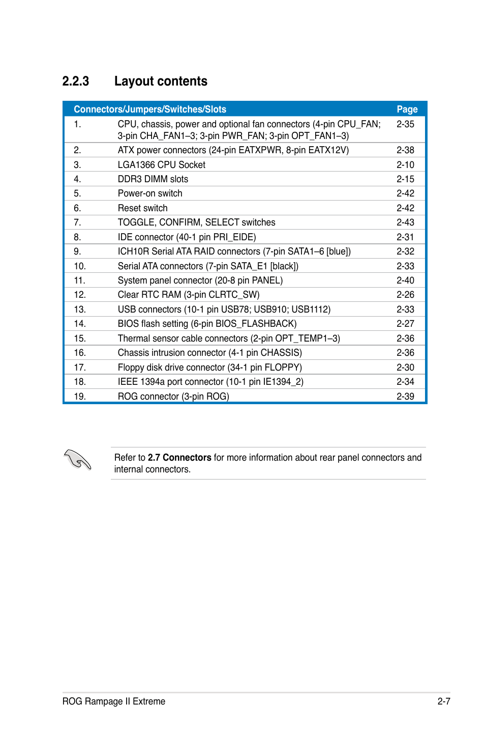 3 layout contents, Layout contents -7 | Asus Rampage II Extreme User Manual | Page 35 / 196