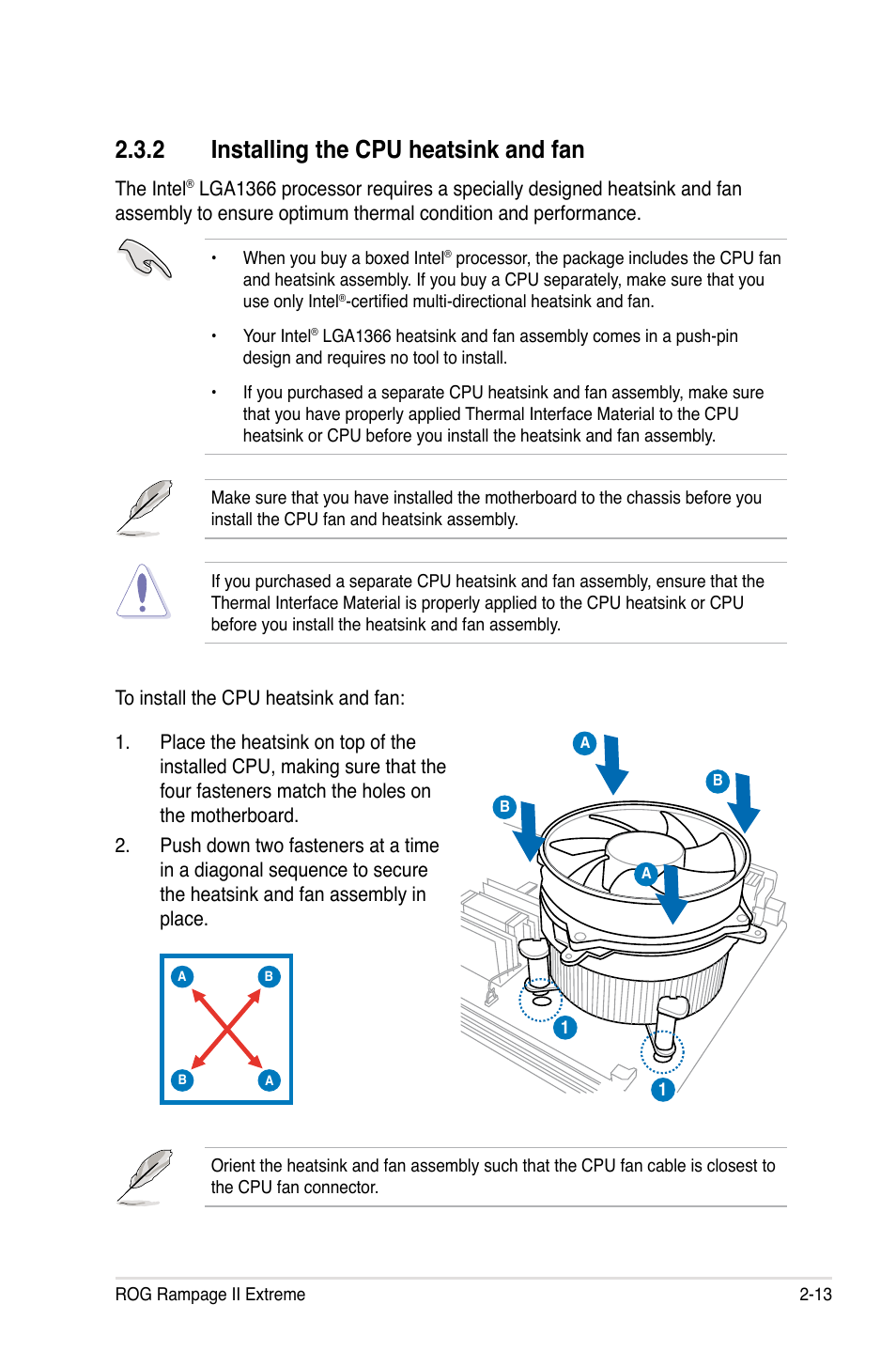 2 installing the cpu heatsink and fan, Installing the cpu heatsink and fan -13 | Asus Rampage II Extreme User Manual | Page 41 / 196