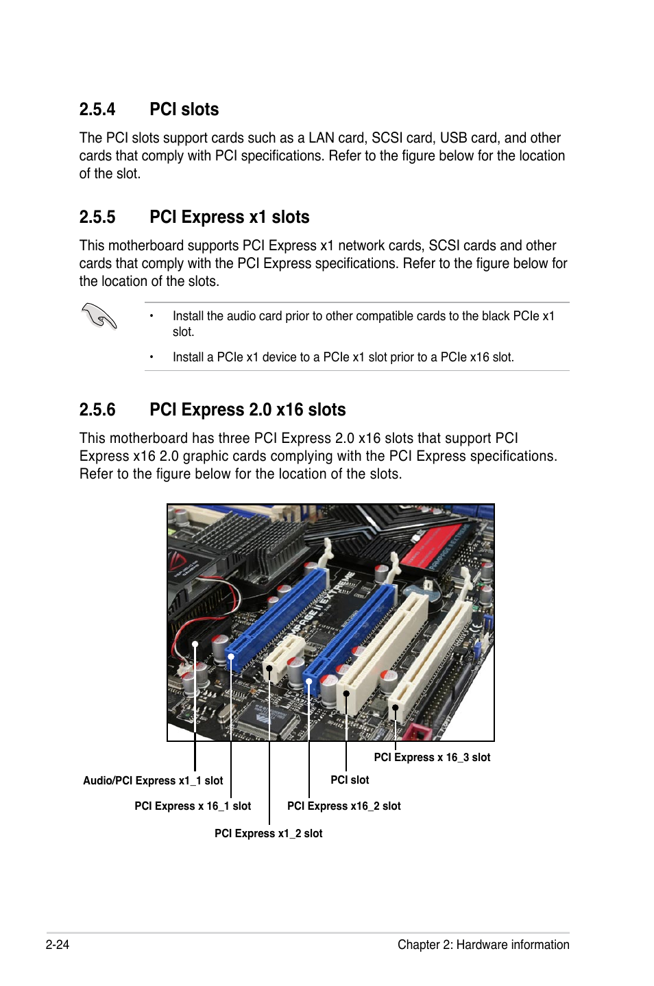 4 pci slots, 5 pci express x1 slots, 6 pci express 2.0 x16 slots | Pci slots -24, Pci express x1 slots -24, Pci express 2.0 x16 slots -24 | Asus Rampage II Extreme User Manual | Page 52 / 196